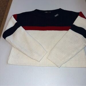 Obey Mens Sweater Large Joni Knit Crewneck Tri Color Block Skater Surfer Boxy
